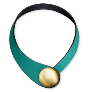 Naszyjnik Skórzany Soria Gold + Ceramiczny Guzik