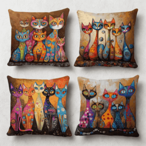 Vintage poszewka na poduszkę z kotem 4 szt