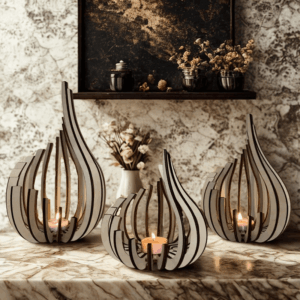 Elegancki świecznik - drewniana dekoracja stołu 3 szt.