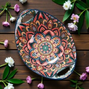 Boho ceramiczna miska do sałatki w kolorze niebieskim