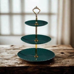 Żebrowany stojak na desery 3-poziomowy - ciemnozielony