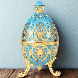 Pudełko na biżuterię w kształcie jajka Fabergé - jasnoniebieskie